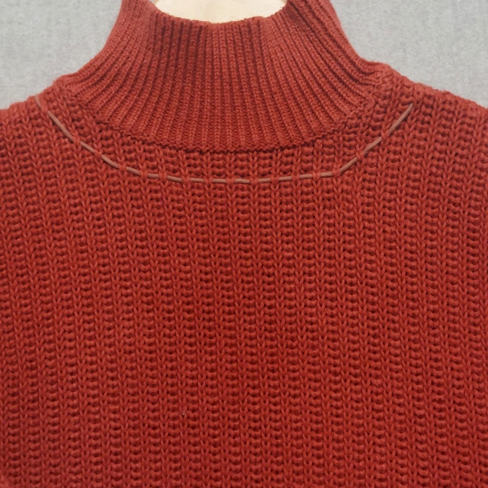 Womens Chunky Knit Mock Neck Sweater S Rust Colored Cozy Whipstitch Cottagecore - Picture 2 of 13